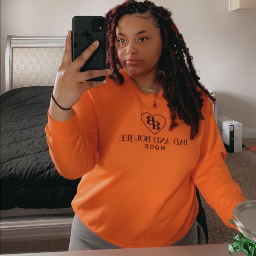 Orange bad and boujee sweat shirt